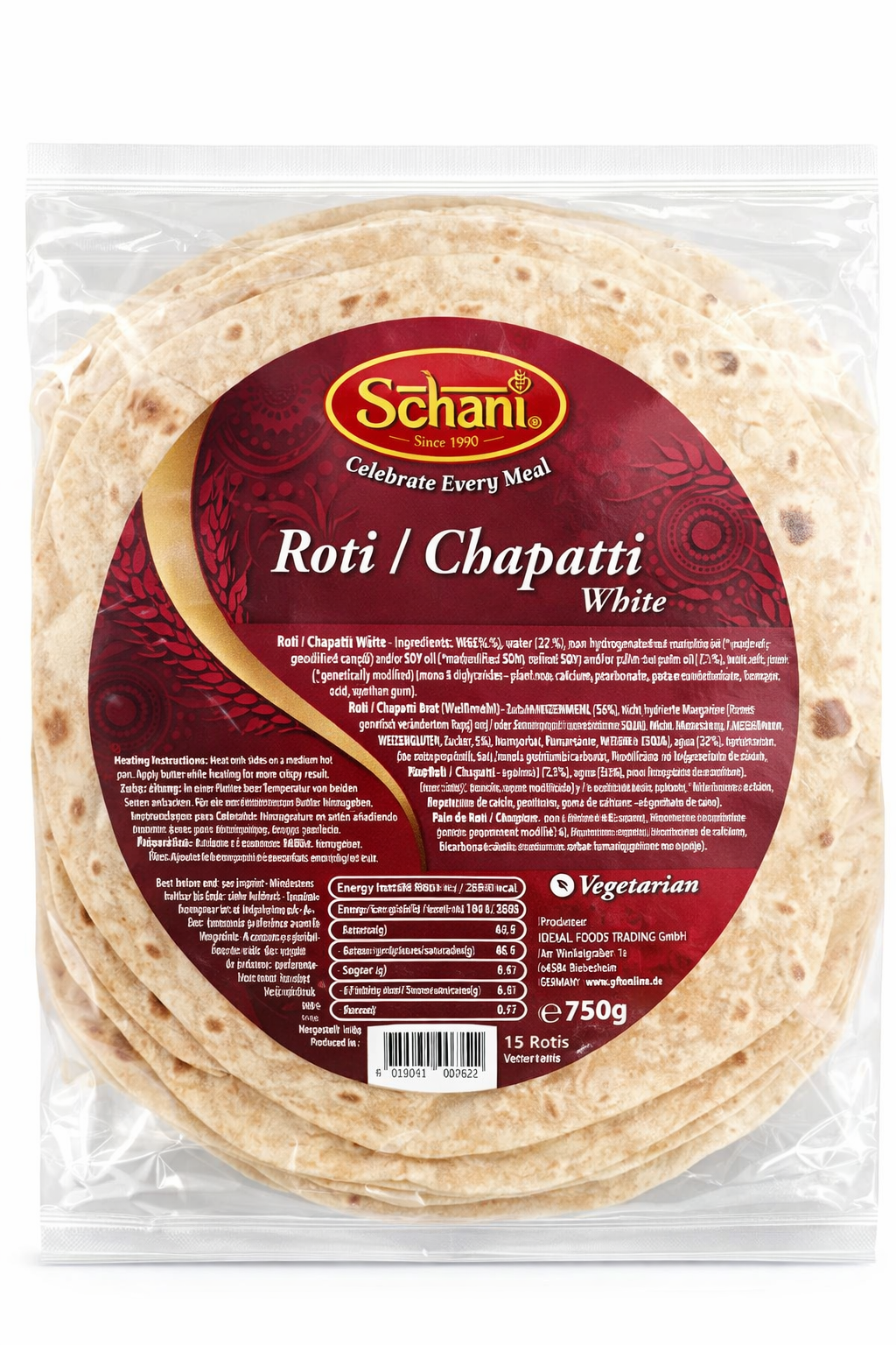 Schani Ready-to-Eat Roti/Chapatti 15pcs 750g